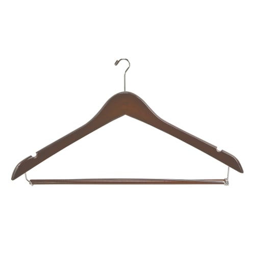 Men's Hanger, Mini Hook Contour with Locking Bar, Walnut with Nickel Hook